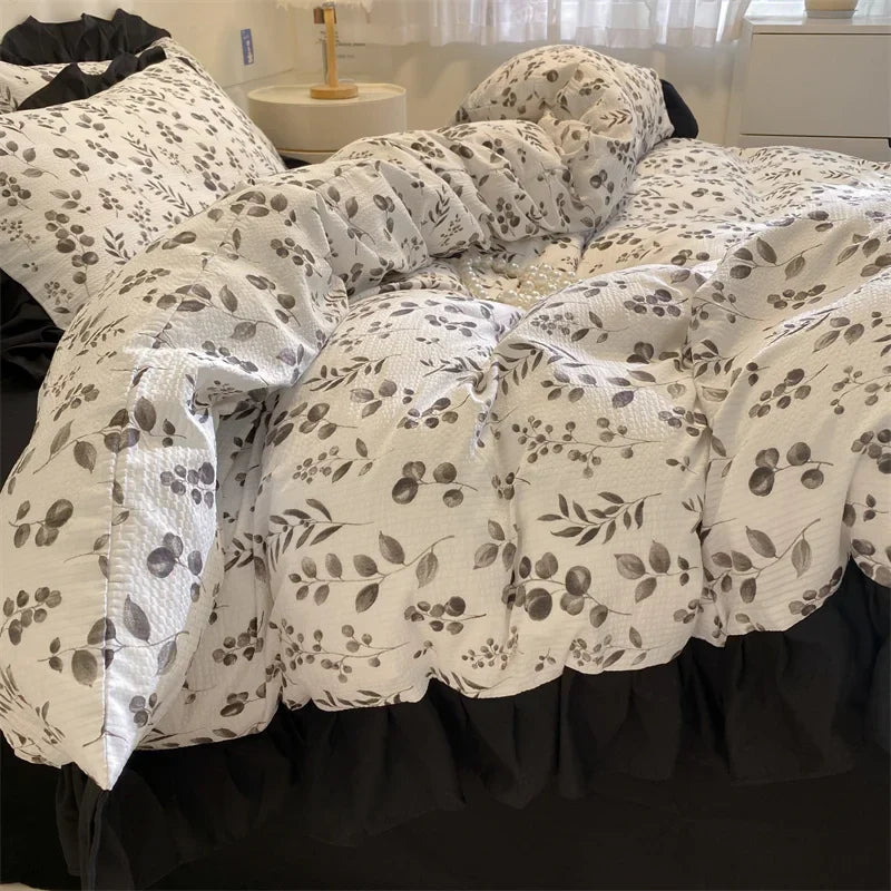 Solid Colour INS French Style Bedding Set For adults kids Brown pink Flat Sheet With Pillowcases Colorful King Queen Full size