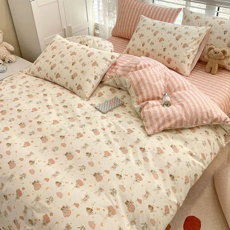 Summer Bedding Set  Ins Twin Queen Duvet Cover Flat Sheet Pillowcase No Filler Girl Boys Hotel Home Bed Linens