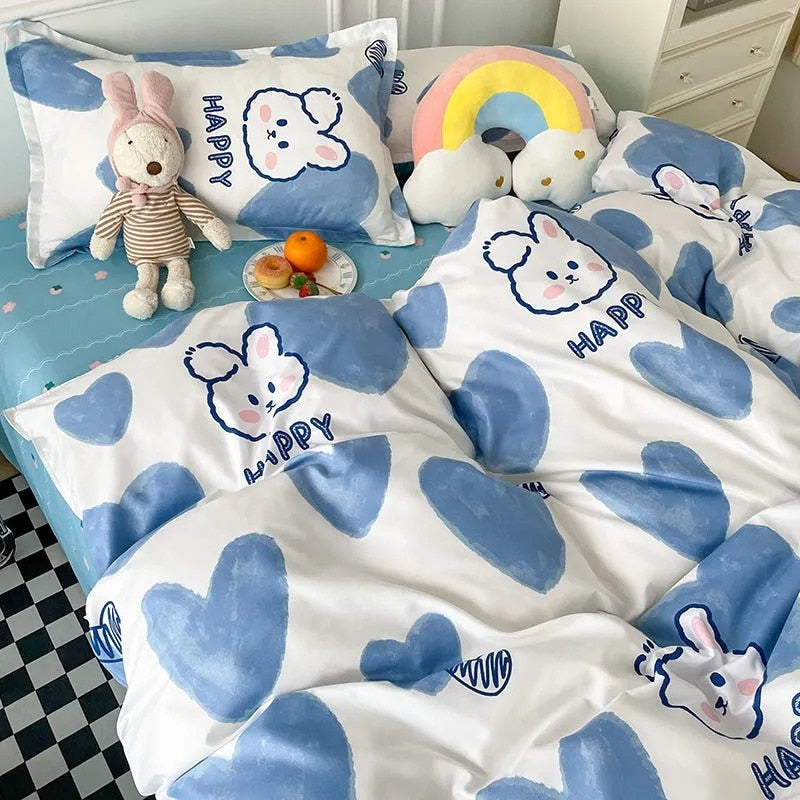Spring Bedding Set Fashion Cartoon Kids Single Double Queen Size Flat Sheet Duvet Cover Pillowcase Bed Linens Home Textile