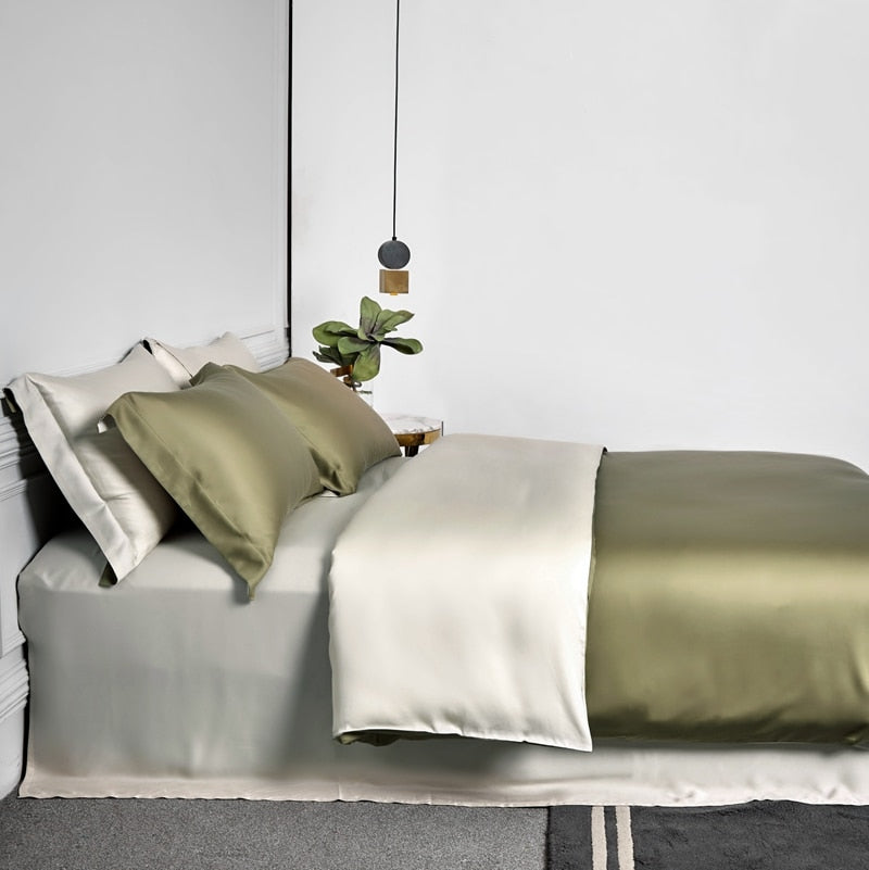 Natural Silk Bedding Set Luxury Quilt Cover Set Soft Duvet Cover Flat Sheet Pillowcases Queen King Size Duvet Cover Set