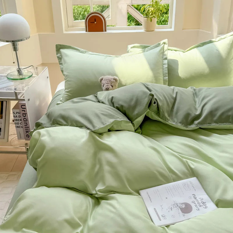Nordic Solid Color Duvet Cover Set with Zipper Girls New Flat Bed Sheet Pillowcases No Filler Double Queen Size Bedding Linens