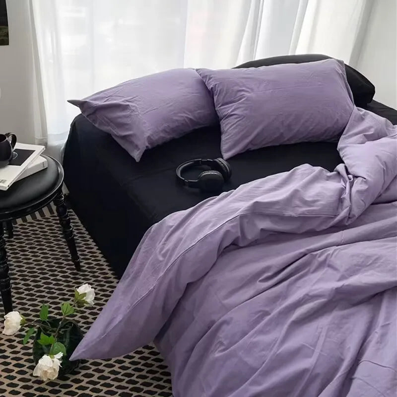 Korean Style Fashion Bedding Set Kids Adults Twin Full Queen Size Blue Bed Flat Sheet Duvet Cover Pillowcases Floral Bed Linen