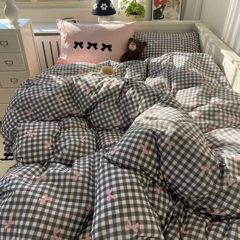 New Floral Bedding Set Fashion Ins Duvet Cover Flat Sheet Pillowcases No Filler Full Queen Size Hotel Home Soft Bed Linens