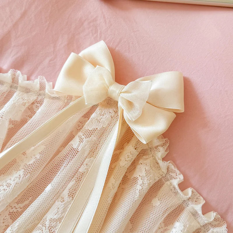 Korean style Princess lace bow bedding set pink sweet girl chiffon ruffles duvet cover bed sheet pillowcase wedding home textile