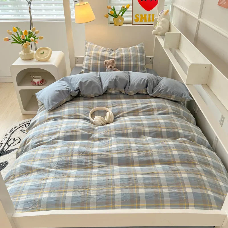 Wash Cotton Bedding Set Duvet Cover Pillowcases Bed Sheet Set Soft Comforter Cover Bed Linens Set Queen King Size Nordic Style