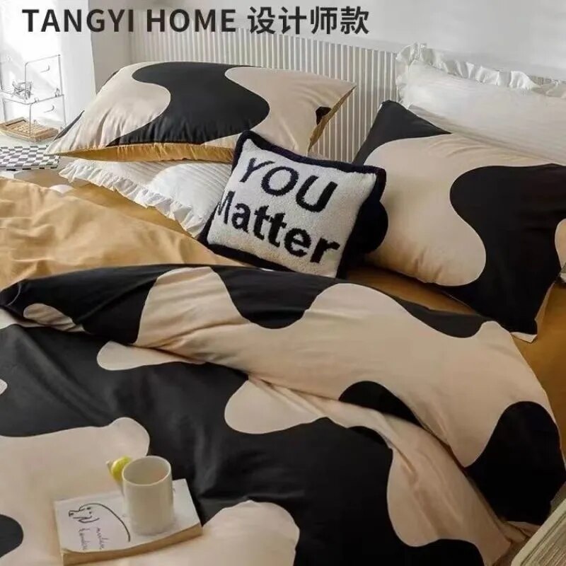 Euro Nordic Blue Solid Home Bedding Set Simple Soft Duvet Cover Set With Sheet Comforter Covers Pillowcases Bed Linen
