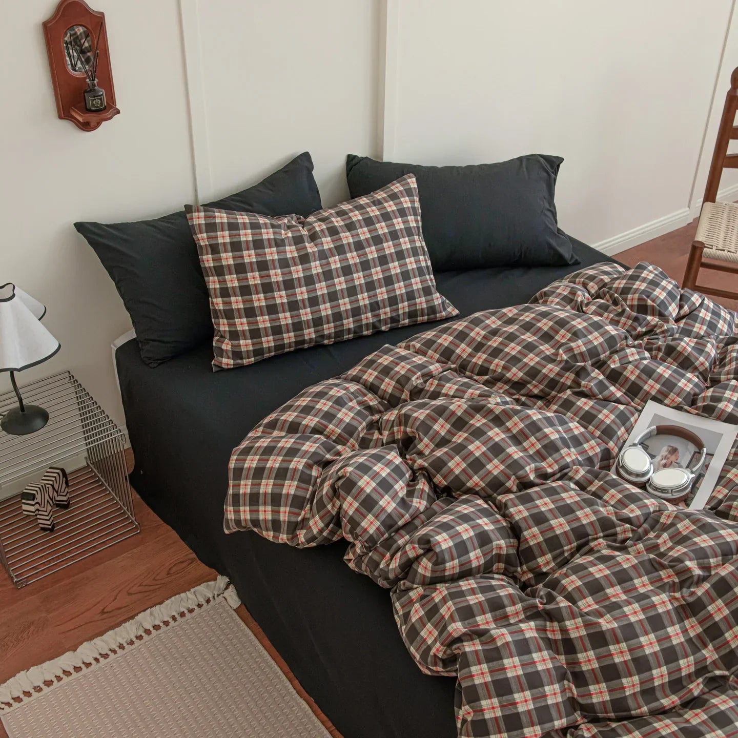 Vintage Style Plaid Bedding Sets 2025 New Soft Bed Sheet Set Woman Duvet Cover For Girls With Pillow Covers Quilt Cover