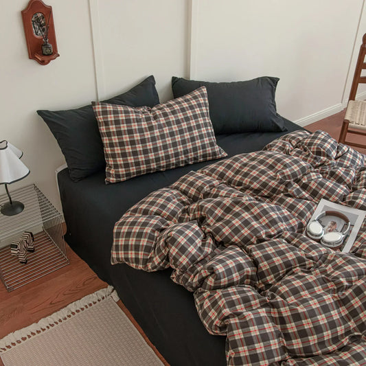 Vintage Style Plaid Bedding Sets 2025 New Soft Bed Sheet Set Woman Duvet Cover For Girls With Pillow Covers Quilt Cover