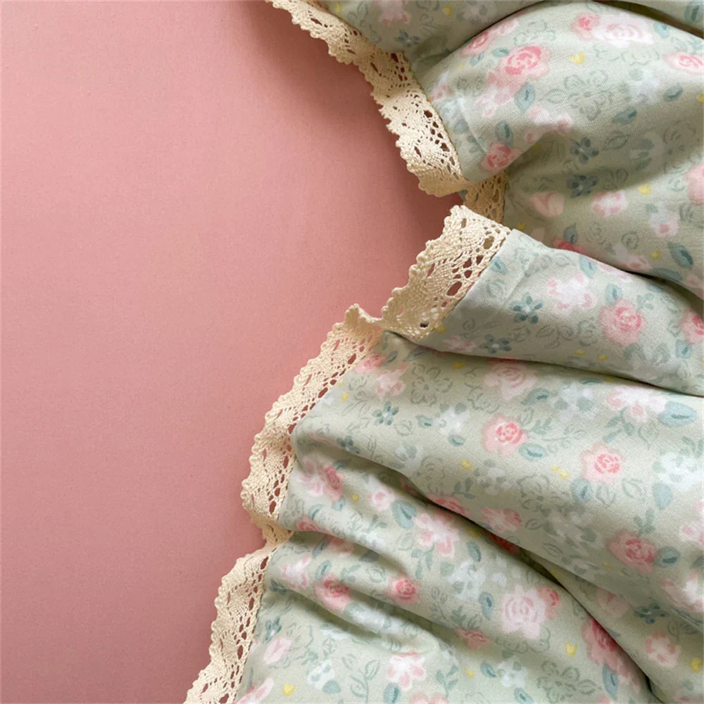 INS Girls Cherry Soft Bedding Set Washed Cotton Bed Sheet Queen King Size Duvet Set Flower Comforter Set Pillowcase Bed Linens
