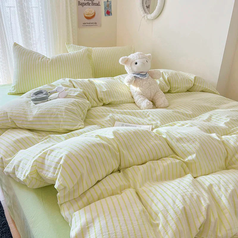 New Stripe Double-Layer Yarn Quilt Cover Bed Flat sheet Pillowcase Full Queen Bed Linen Adult Kids Duvet Covers No Filling