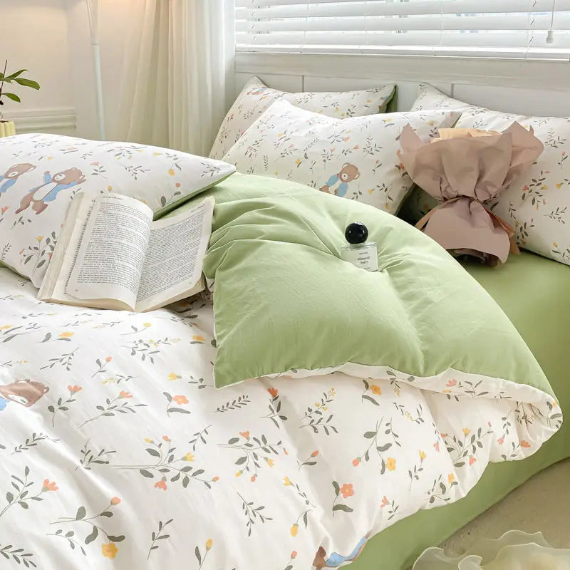 Romantic Tulip Pink Bedding Set Bed Flat Sheet Pillowcase Twin Full Queen Princess Style Bed Linen Kids Girls Floral Duvet Cover