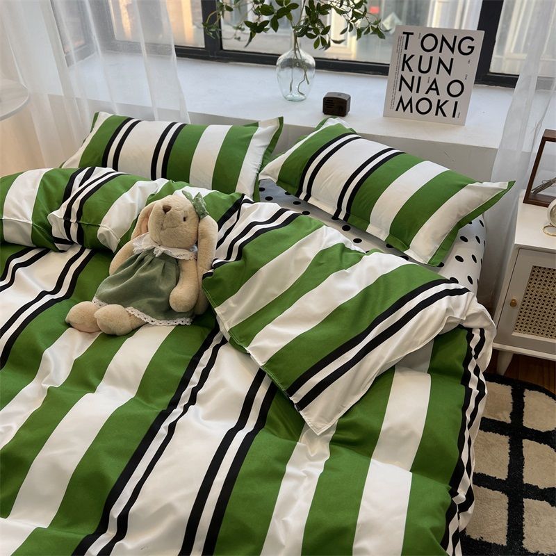 Ins Style Bedding Set Fashion Solid Color Washable Duvet Cover Pillowcases Sheet for Student Dormitory Soft Home Textile