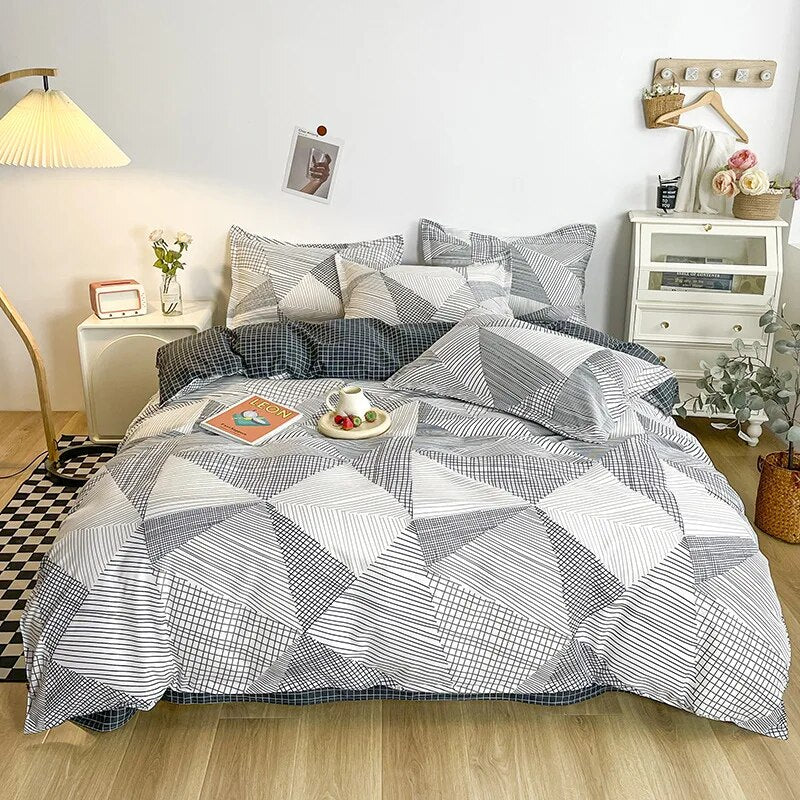 Floral Printed Duvet Cover Set with Sheet Pillowcases Warm Cute Cartoon Bed Linen Full Queen Size Home Gift Bedding Set