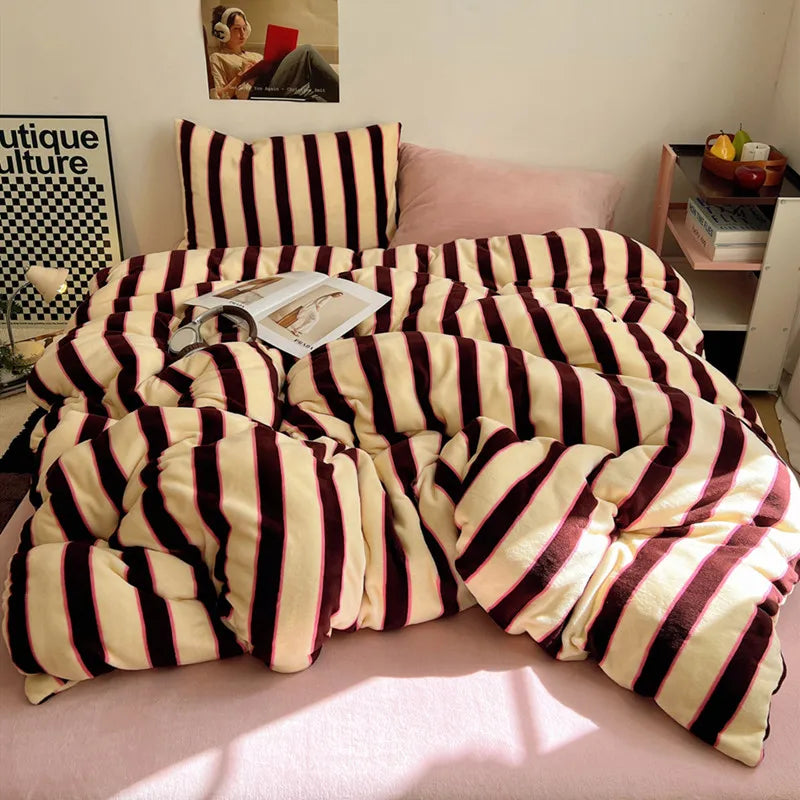 Stripe Style Quilt Cover Warm Bedding Bed Cover for Winter Soft Comforter Cover Home Duvets Cover funda nordica (No Pillowcase)