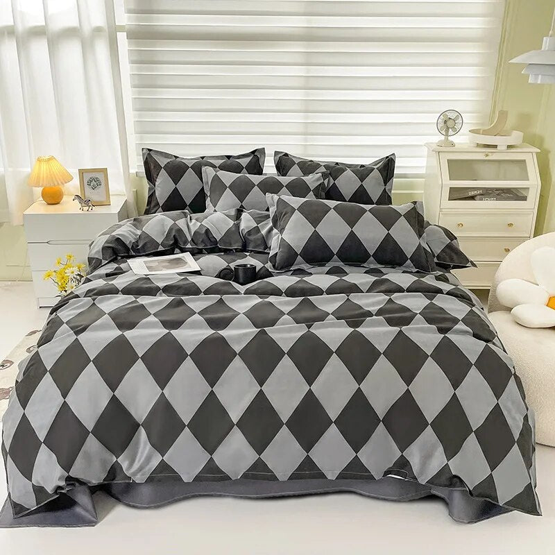 Floral Printed Duvet Cover Set with Sheet Pillowcases Warm Cute Cartoon Bed Linen Full Queen Size Home Gift Bedding Set