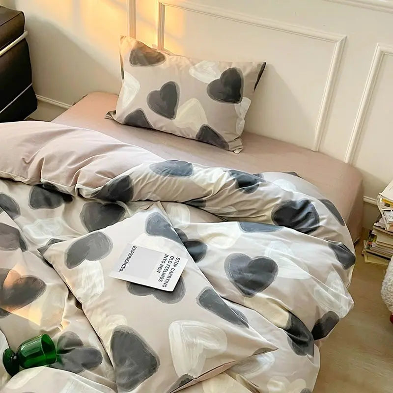Japanese Style Duvet Cover Set No Filler Blue Plaid Pillowcase Flat Sheet Nordic Single Queen Size Bedding Set