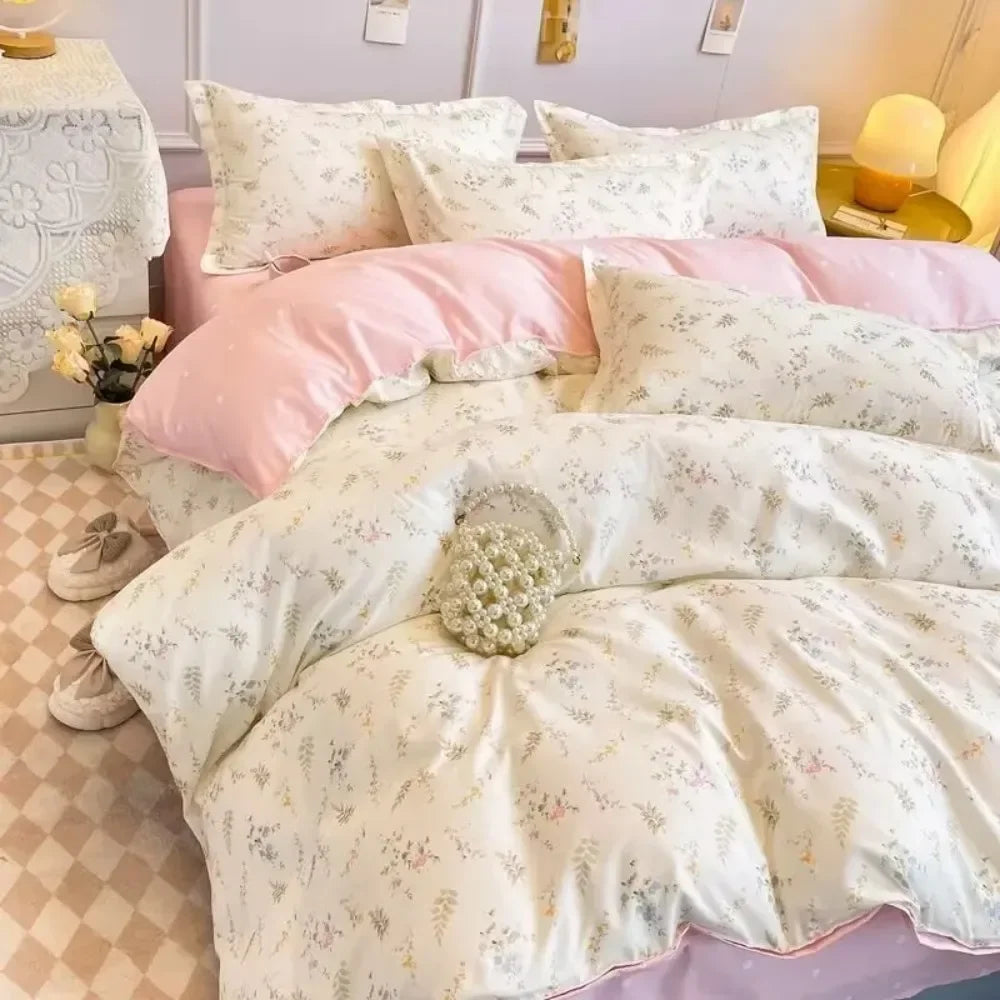 Romantic Tulip Pink Bedding Set Bed Flat Sheet Pillowcase Twin Full Queen Princess Style Bed Linen Kids Girls Floral Duvet Cover