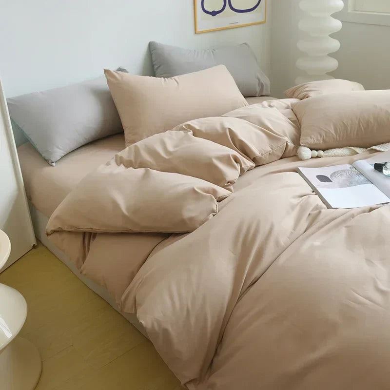 Solid Color Brushed Fabric Bed Sets 4 Pieces Duvet Cover Pillowcase Bedding Set Bed Sheet Quilt Cover Single Queen King Size