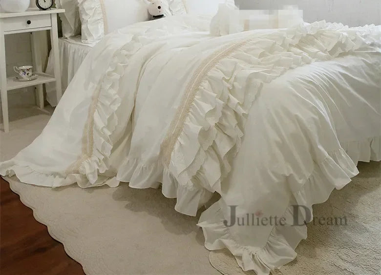 Luxury Ruffle duvet cover queen pure cotton bedding king duvet cover lace bed princess quilt cover duvet set bag in a bed