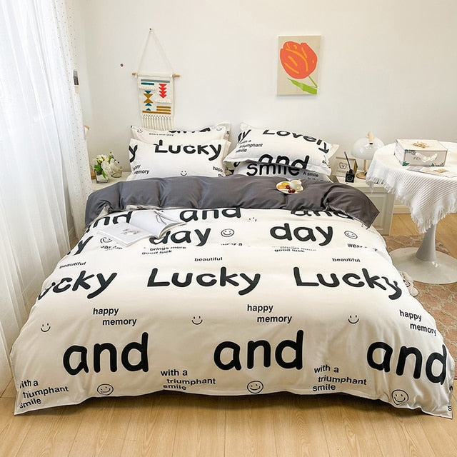 Soft Bedding Set Nordic  Washed Cotton Linen Duvet Cover  Plant Pattern Home Textile Queen King Cover Pillowcase Bed