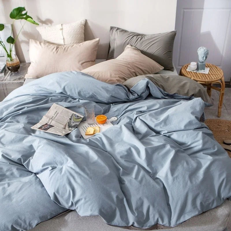 INS White And Blue Grey Solid Color Bedding Set Flat Bed Sheet Duvet Cover Double Full Queen King Bedclothes Pure Bedroom Linen
