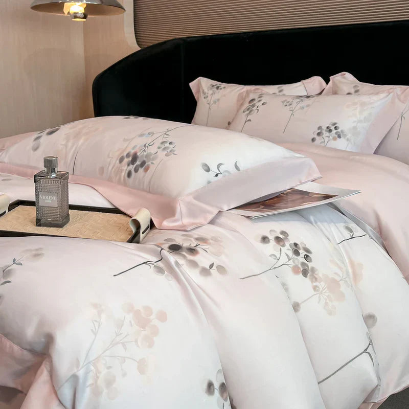 Luxury Digital Printing Flowers and Plants Bedding Set Lyocell Eucalyptus Fiber Soft Silky Duvet Cover Bed Sheet Pillowcase 4Pcs