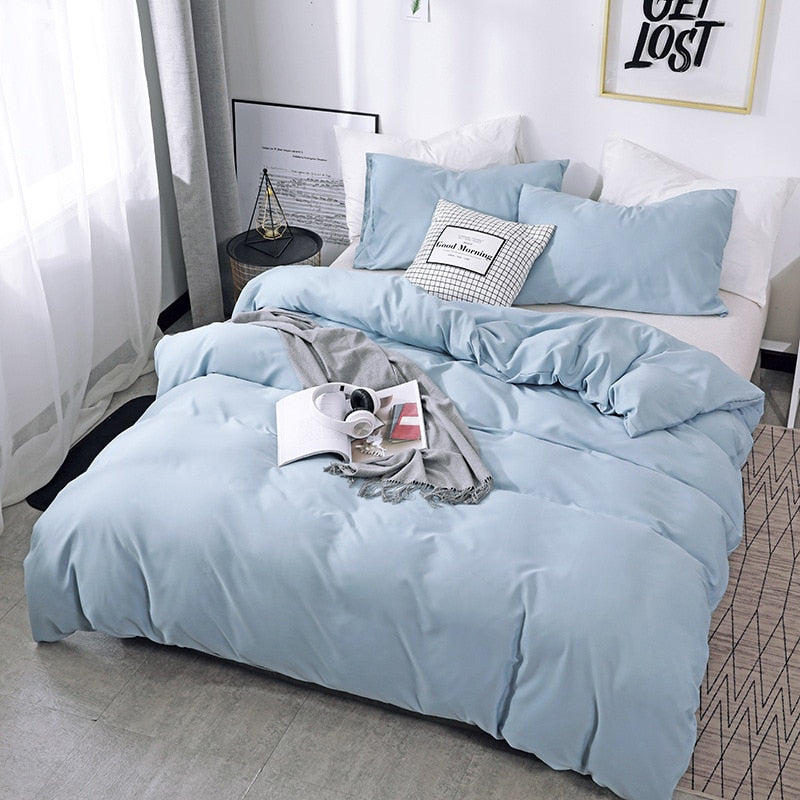 Solid Color Home King Queen Size Bedding Set Mirco Fiber Twin Full Duvet Cover Set Soft Skin Friendly Plain Quality Quilt Covers