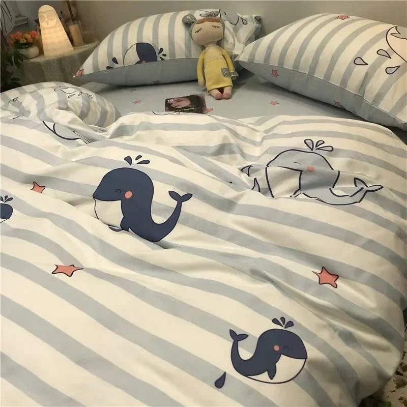 Nordic Simple Small Check Dark Green Bedding Set Soft High Quality Quilt Cover Polyester Aesthetic Bed Sheet With Pillowcases