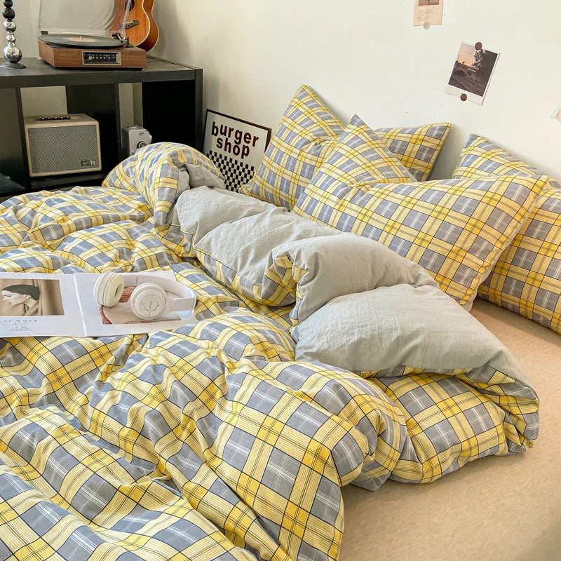Skin-friendly Quilt Cover Plaid Style Duvet Covers Double Side Bed Cover постельное белье Home Comforter Covers(No Pillowcase)