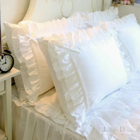 1 piece Princess Pure White Double Layer Lace Flounced Cotton Wedding Pure Cotton Bedding Pillowcase pillow cover fall decor
