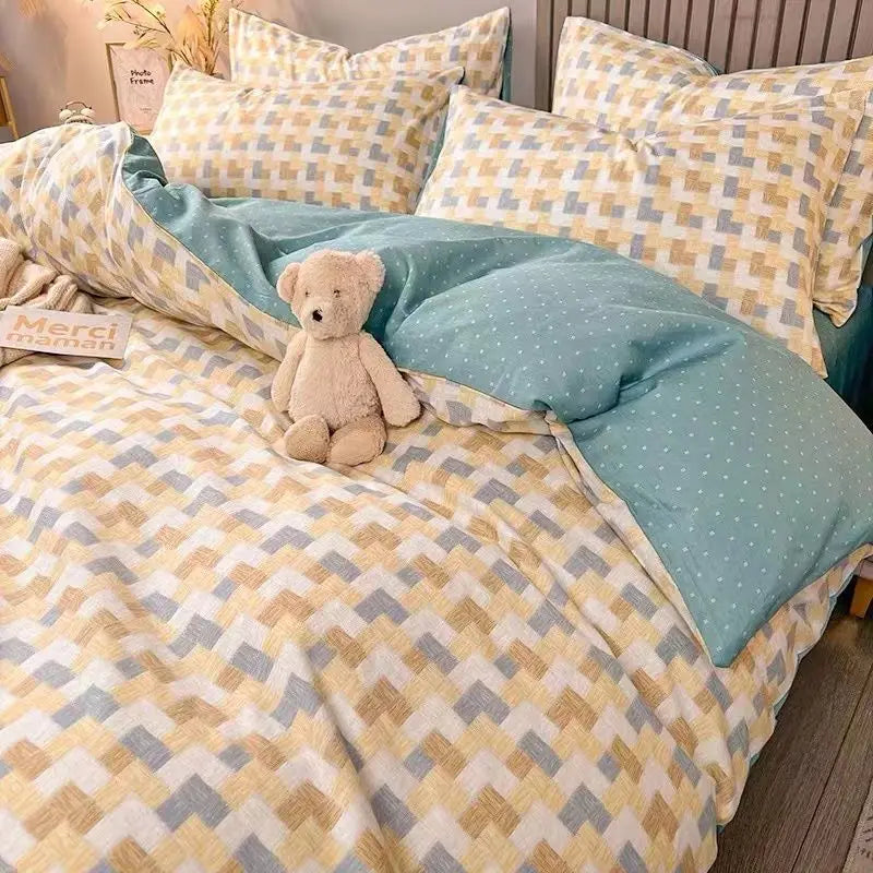 Kawaii Bedding Set Kids Adult Flat Sheet Duvet Cover Pillowcase Single Double Full Size Bed Linen Floral Cherry Home Textile
