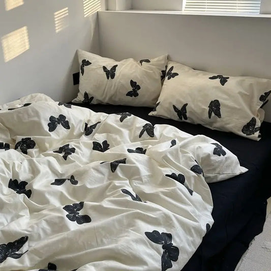 Ins Nordic Butterfly Bedding Set Flat Bed Sheet Duvet Cover Twin Full Queen Nordic Bed Linen Boy Girl Bedding Sets