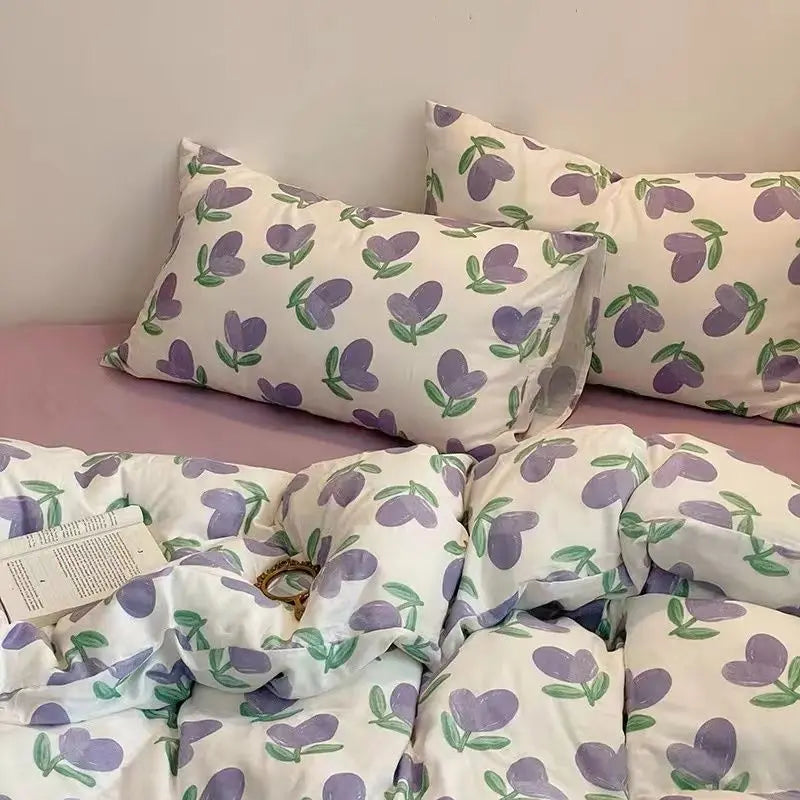 Ins Style Bedding Set Fashion Boys Girls Single Queen Size Duvet Cover Flat Sheet Pillowcase Bed Linen Kids Adult Home Textile