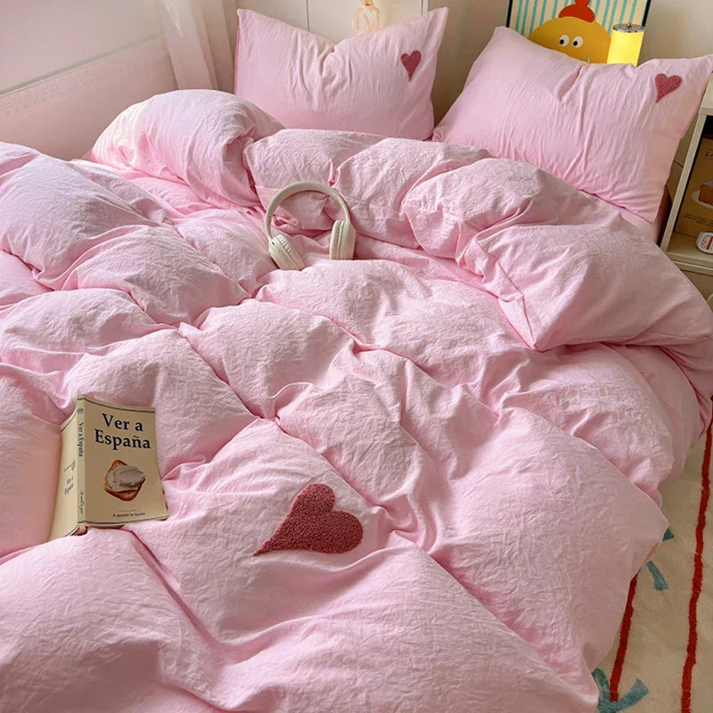 washed Cotton Bedding Set with Pillowcase bed sheet Single Full Size Bed Linen Duvet Cover Set Queen/King Double Comforter Cover