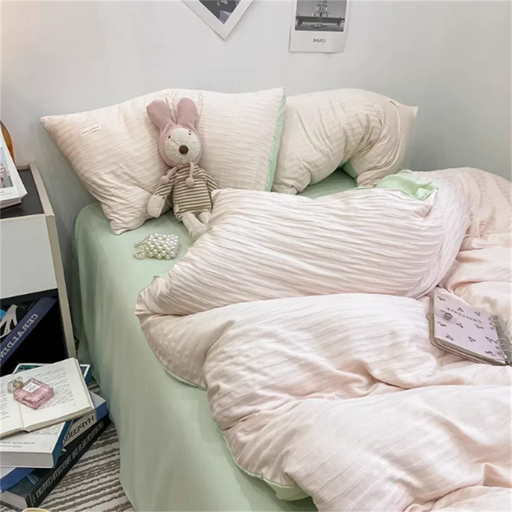 Ins Light Blue Bubble Washed Cotton Bed Sheet Bedding Set Four Piece Set Four Season Duvet Set Nordic Style Three Piece Set