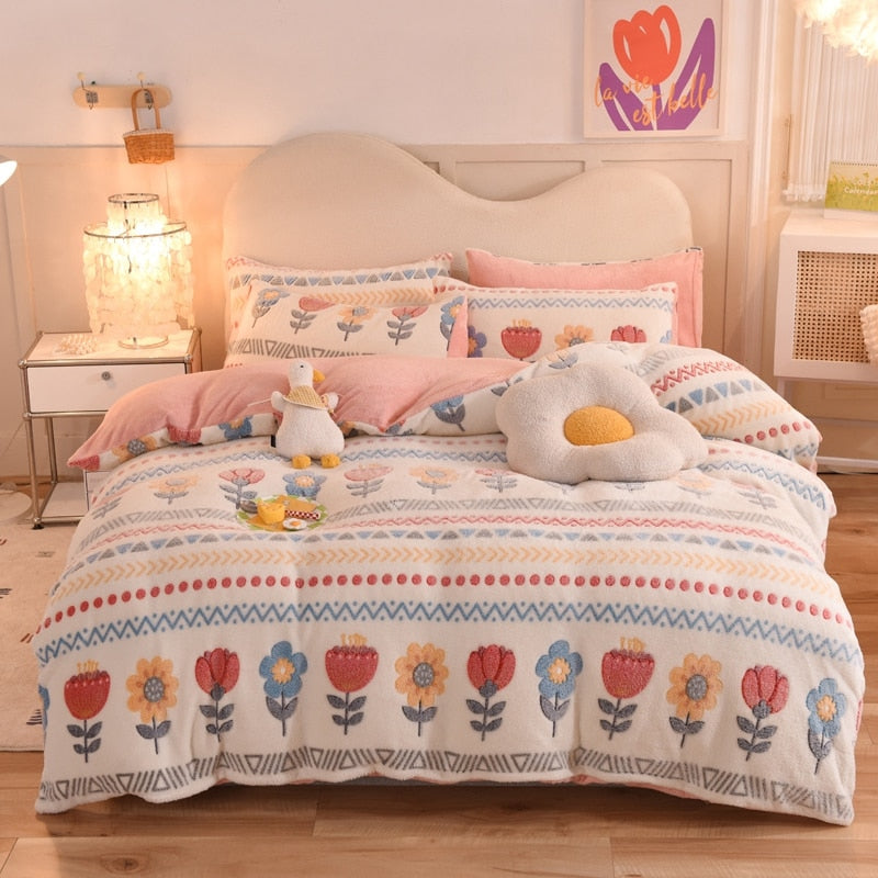 Winter Duvet Cover Thick Fleece Warm Flannel Coral Double Sided Velvet Bedding Single Double Queen King Size Quilt Cover