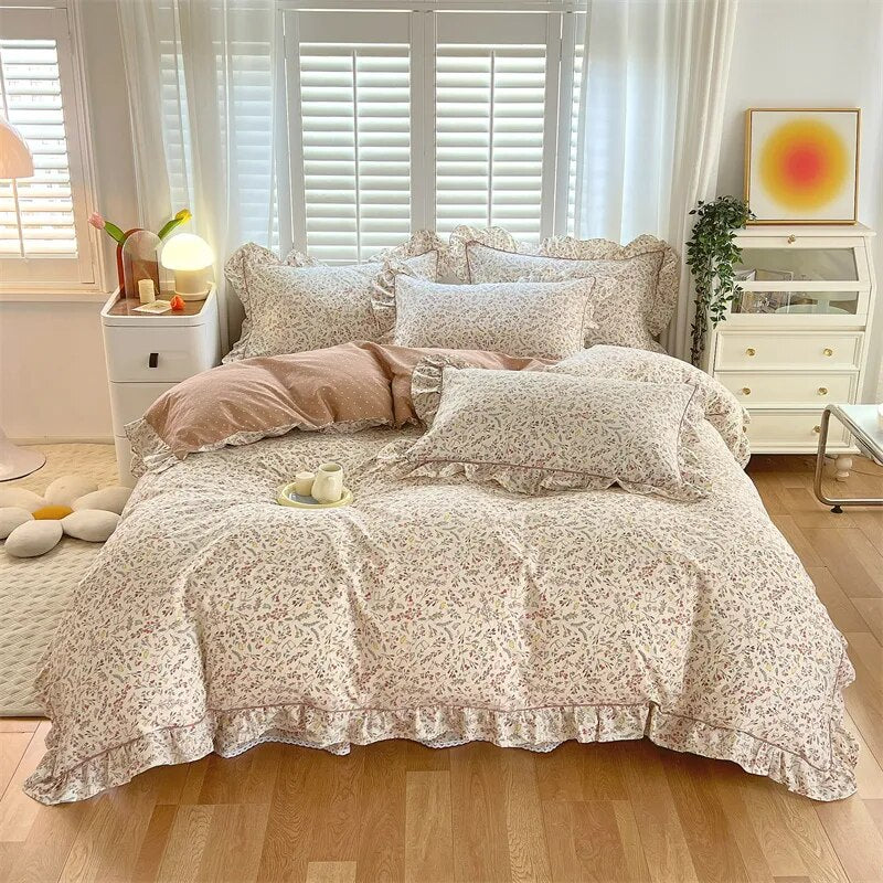 Ruffle Bedding Set 100% Cotton 1 Duvet Cover 2 Pillowcases No Sheet  Ultra Soft Touch Floral Style 200x230 220x240