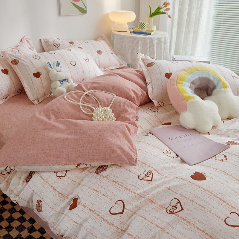 Kuup 3-4pcs Cartoon Bedding Set Duvet Cover Set Soft Bedding Printing Bed Linen Queen Size Bedding Set Fashion Design For Girl