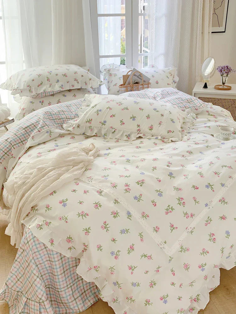 Lace Princess rose printed bedding set king size girl duvet cover set bedding sets elegant bed linen bed sheets and pillowcases