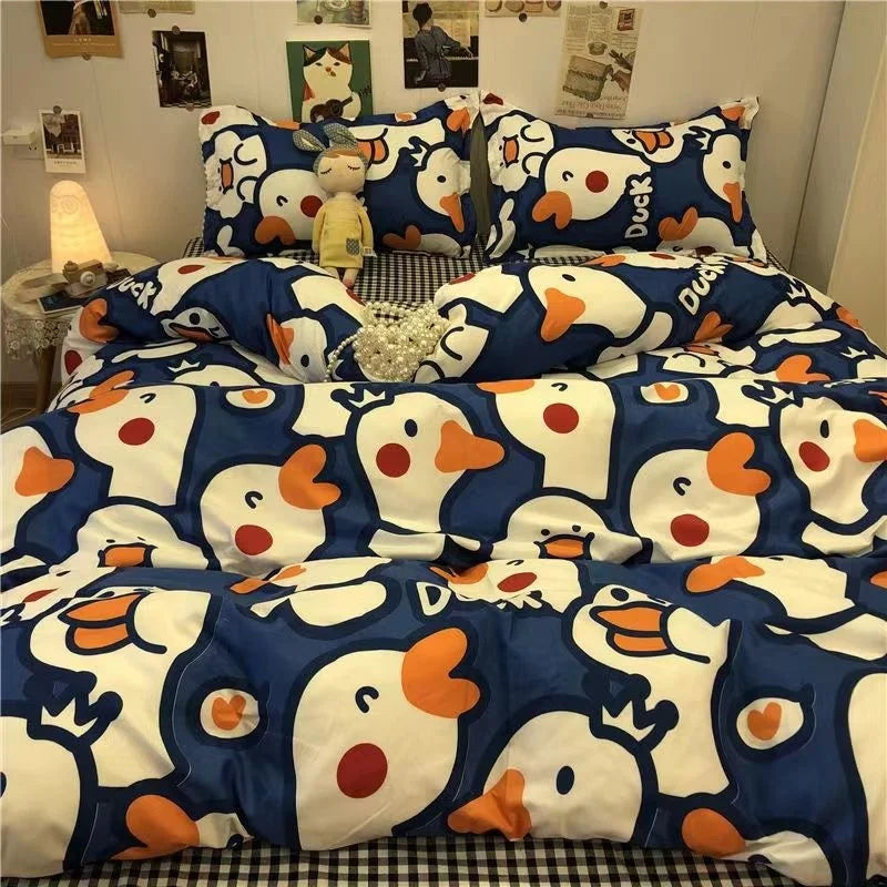 Nordic Simple Small Check Dark Green Bedding Set Soft High Quality Quilt Cover Polyester Aesthetic Bed Sheet With Pillowcases