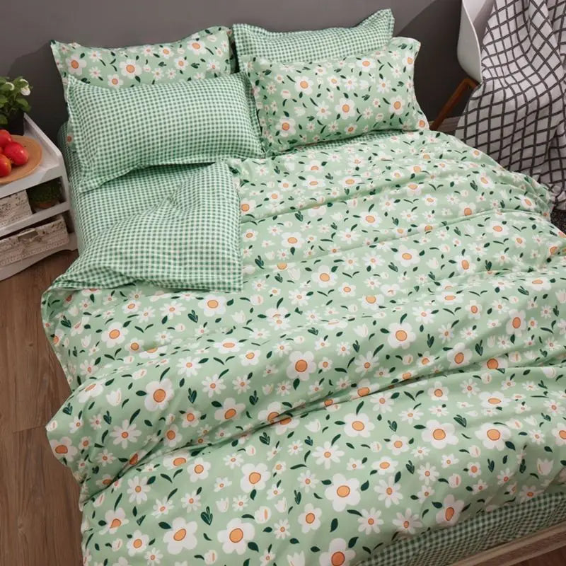 Ins Retro Flower Bedding Set Flat Bed Sheet Pillowcase Twin Full Queen Size Bed Linen Women Girls Caramel Floral Duvet Cover Set