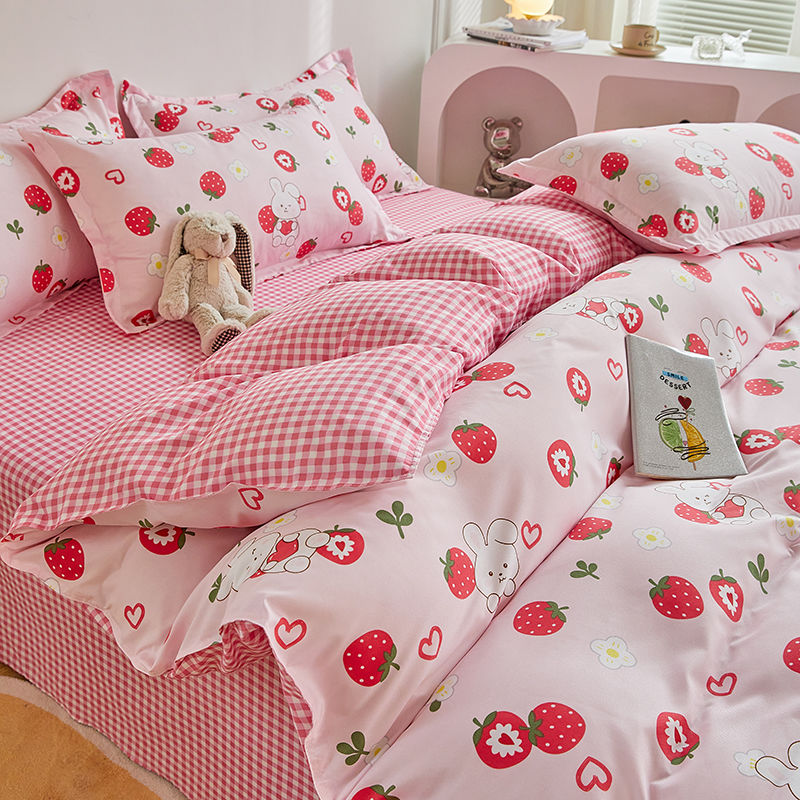 Kids Bedding Set Kawaii Cartoon Printed Duvet Cover Flat Sheet Pillowcase Soft Bed Linens Dormitory Bedroom Home Textile