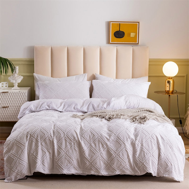 High Quality Geometric Cut Flowers Bedding Set Queen King Size Solid Home Duvet Cover Set Single Double Quilt Covers Pillowcases