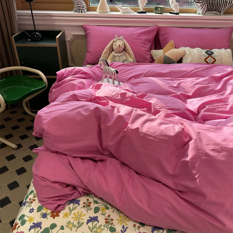 Purple Bedding Set Ins Nordic Solid Full Queen Size Duvet Cover Flat Sheet Pillowcase No Filler Girl Boys Hotel Home Bed Linens