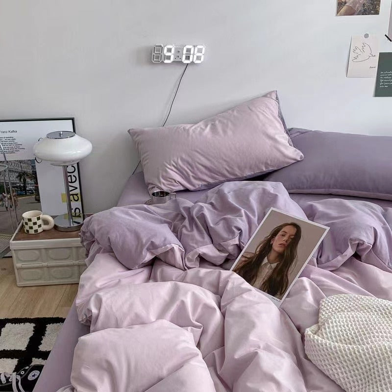 Ins Wind Four-Piece Bed Set Product Washed Cotton Sheet And Quilt Set Three-Piece Quilt Cover Dormitory Bedding