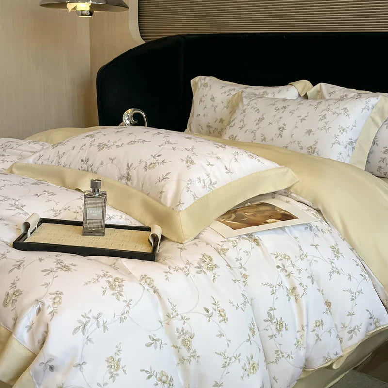 Luxury Digital Printing Flowers and Plants Bedding Set Lyocell Eucalyptus Fiber Soft Silky Duvet Cover Bed Sheet Pillowcase 4Pcs