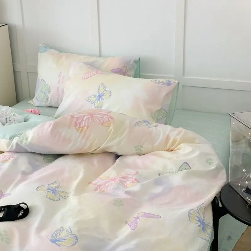 Summer Bedding Set  Ins Twin Queen Duvet Cover Flat Sheet Pillowcase No Filler Girl Boys Hotel Home Bed Linens