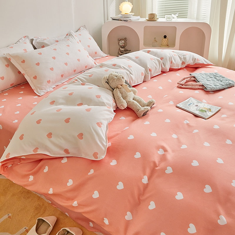 Kuup 3-4pcs Cartoon Bedding Set Duvet Cover Set Soft Bedding Printing Bed Linen Queen Size Bedding Set Fashion Design For Girl