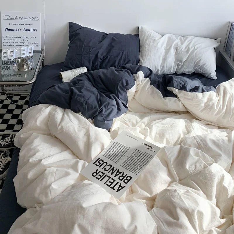 INS White And Blue Grey Solid Color Bedding Set Flat Bed Sheet Duvet Cover Double Full Queen King Bedclothes Pure Bedroom Linen