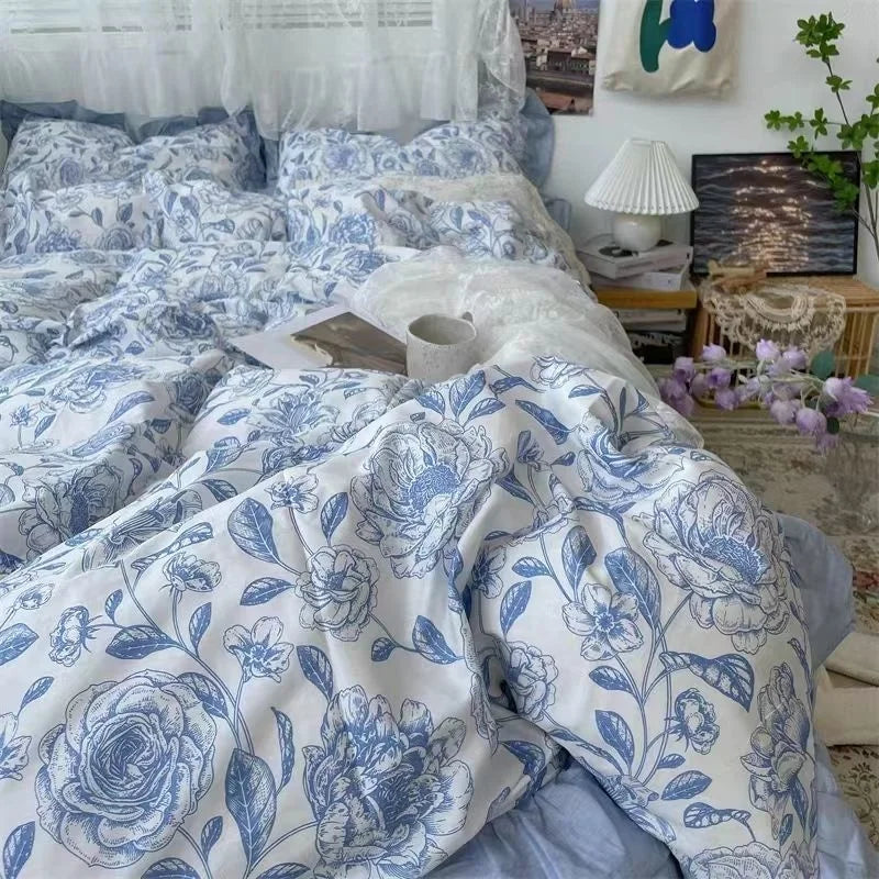 INS Pink Solid Color Bedding Set Girls Boys Single Double Size Flat Sheet Duvet Cover Pillowcase Bed Linens Home Textile